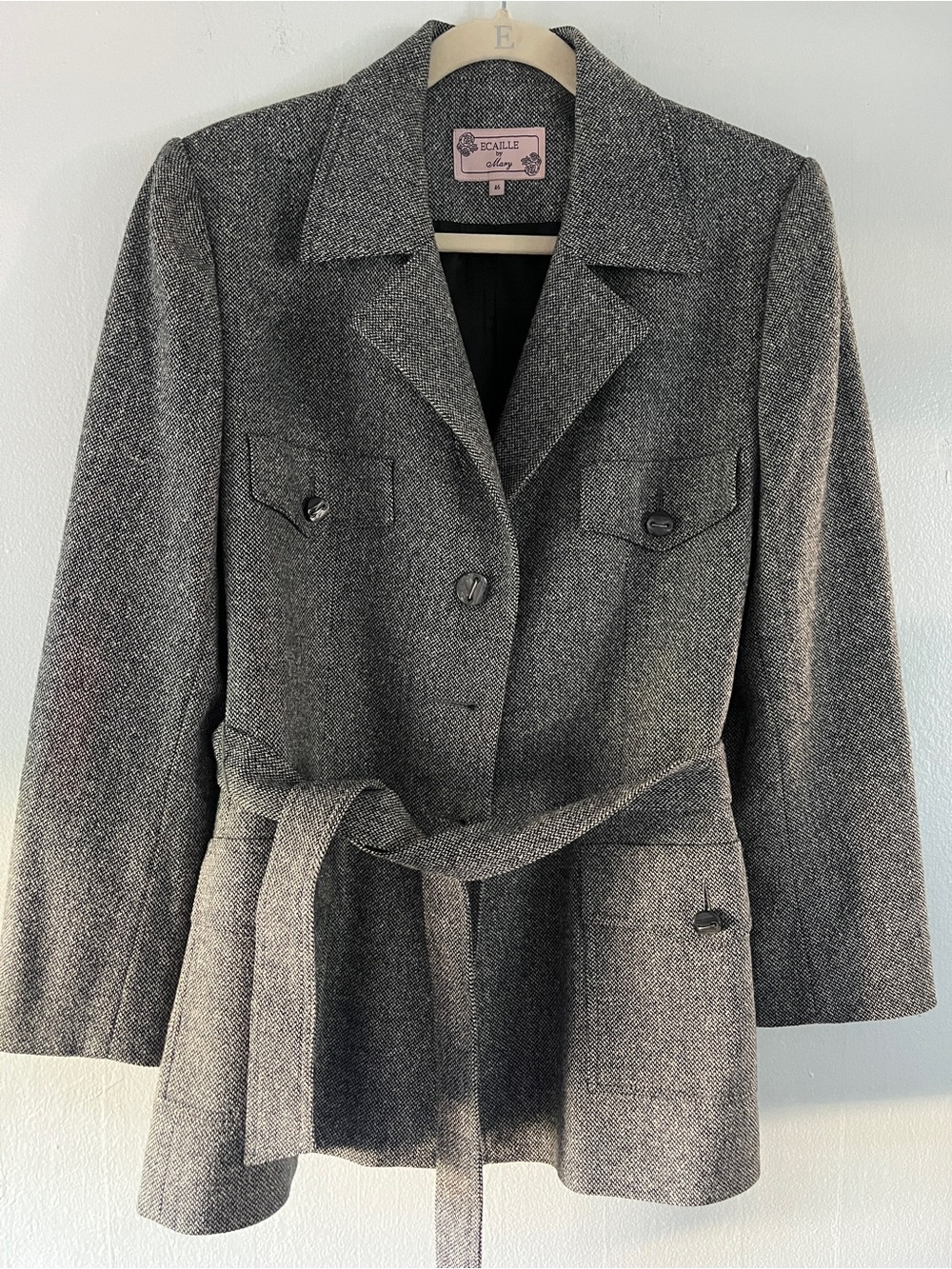 ECAILLE Gray Wool Belted Jacket Made in France